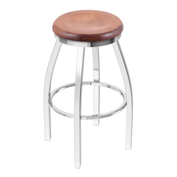 25" Swivel Counter Stool, Chrome Finish, Med Maple Seat